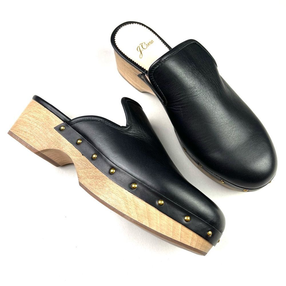 New J. Crew Black Leather Clogs AQ675 size 7.5 - Picture 2 of 10